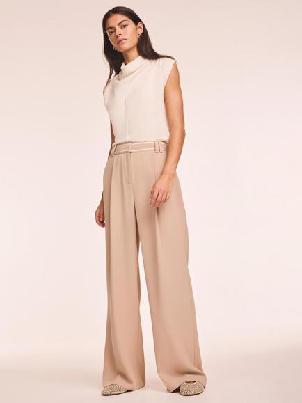 Mint Velvet Stripe Waist Wide Leg Trousers - view 2, Stone