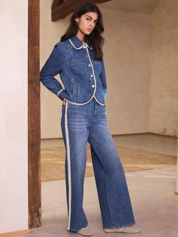 Mint Velvet High Rise Lace Trim Straight Jeans, Blue, Blue