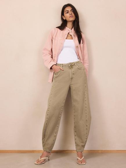Mint Velvet High Rise Barrel Leg Jeans, Green Khaki, Green Khaki