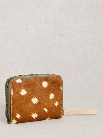 White Stuff Celia Deer Spot Pure Leather Card Holder, Brown/Green - view 2, Brown/Green