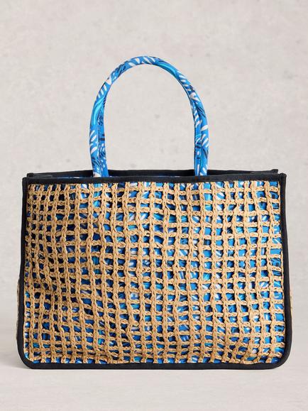 White Stuff Jasmine Weave Tote Bag, Brown/Blue, Brown/Blue