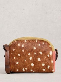 White Stuff Bella Deer Spot Pure Suede Crossbody Bag, Brown/Pink/Green, Brown/Pink/Green