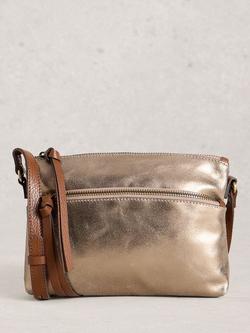White Stuff Hollie Metallic Pure Leather Mini Crossbody Bag, Bronze, Bronze