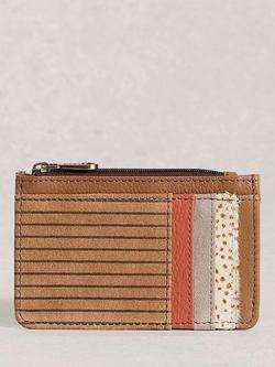 White Stuff Stripe Pure Leather Card Holder, Brown Multi, Brown Multi