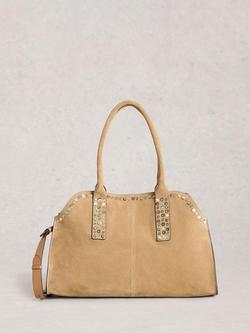 White Stuff Bryony Studded Pure Leather Bowling Bag, Natural, Natural