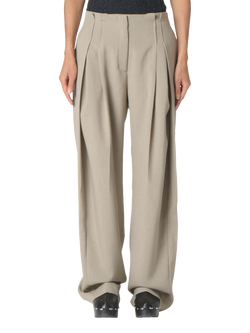 IRO Sonja Pleat Loose Trousers, Light Grey, Olive Green
