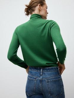 Mango Roll Neck Slim Fit Jumper, Bottle Green - view 2, Bottle Green