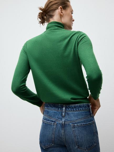 Mango Roll Neck Slim Fit Jumper, Bottle Green - view 2, Bottle Green