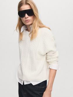 Mango Crew Neck Cable Knit Jumper, Raw, Raw