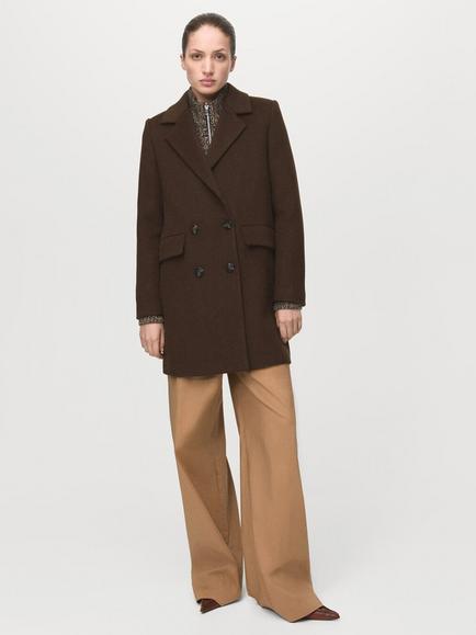 Mango Double Breasted Wool Blend Coat, Chocolate, Chocolate