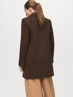 Mango Double Breasted Wool Blend Coat, Chocolate - view 2, Chocolate