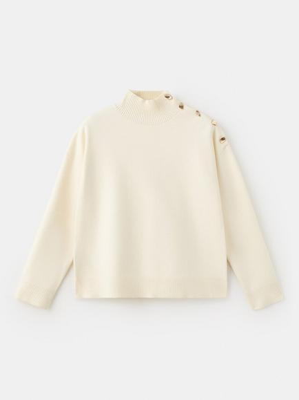 Mango Funnel Neck Button Shoulder Jumper, Off White, Off White