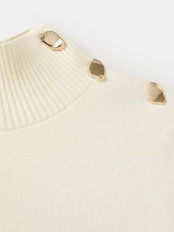 Mango Funnel Neck Button Shoulder Jumper, Off White - view 2, Off White