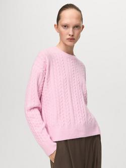 Mango Crew Neck Cable Knit Jumper, Pink, Pink