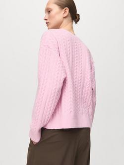 Mango Crew Neck Cable Knit Jumper, Pink - view 2, Pink