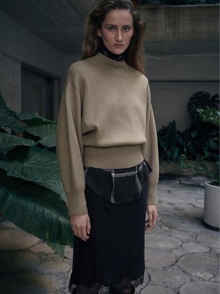 Mango High Neck Oversized Jumper, Stone, Stone