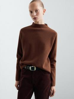 Mango Mock Neck Relaxed Fit Jumper, Caramel, Caramel