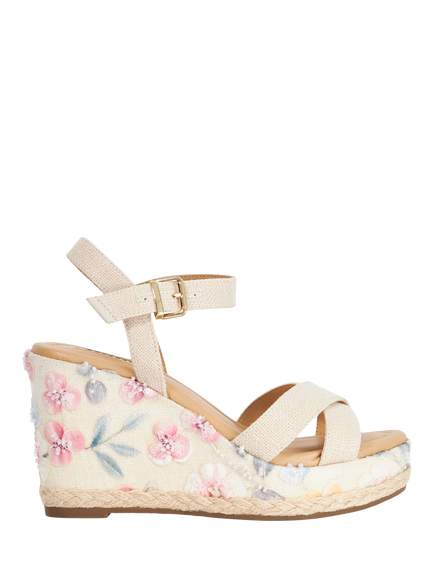 Dune London Kalmiah Floral Wedge Heel Sandals, Natural, Natural