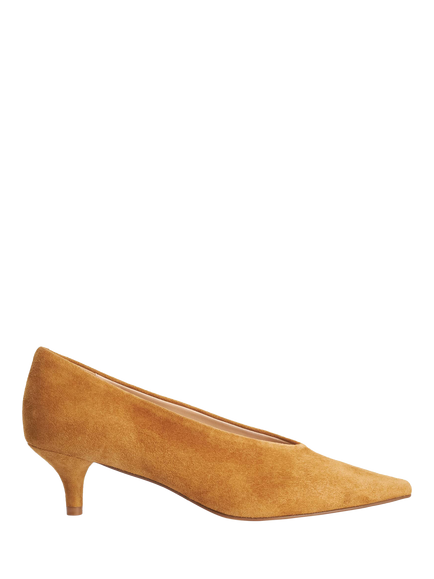 Dune London Aris Suede High Cut Kitten Heel Court Shoes, Brown, Brown