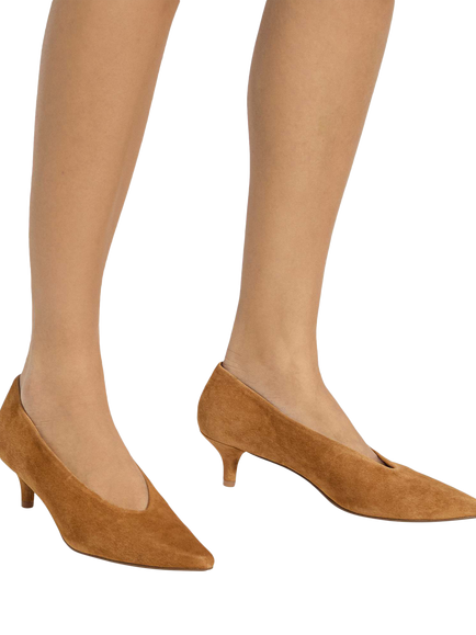 Dune London Aris Suede High Cut Kitten Heel Court Shoes, Brown - view 2, Brown