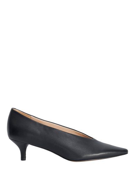 Dune London Aris Leather High Cut Kitten Heel Court Shoes, Black, Black