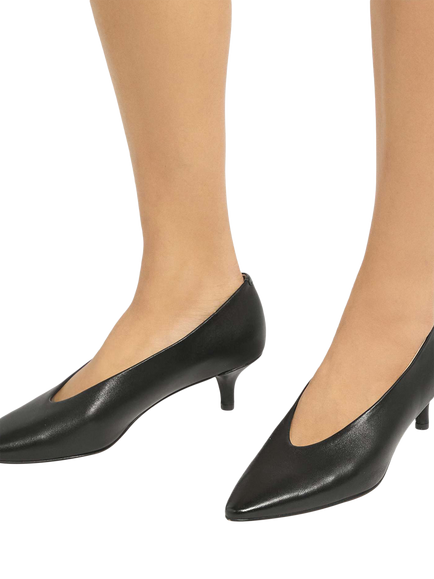 Dune London Aris Leather High Cut Kitten Heel Court Shoes, Black - view 2, Black