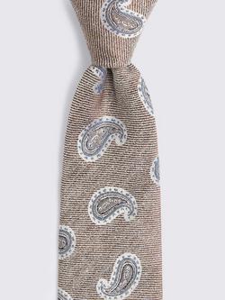 Moss Silk with Linen Paisley Tie, Neutral/Blue - view 2, Neutral/Blue