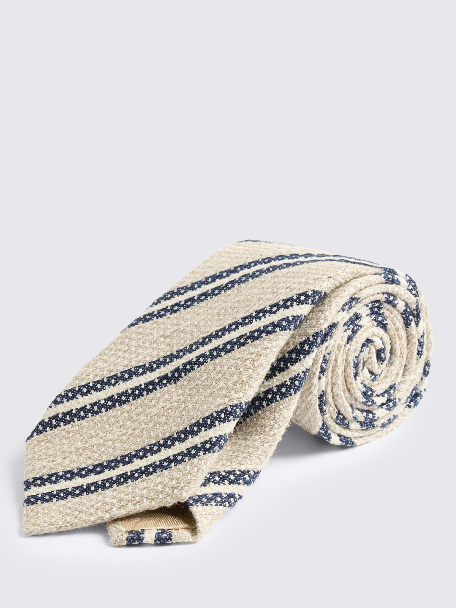 Product image 1 of 2, which shows Moss Linen with Silk Diagonal Stripe Tie, Neutral/Navy
