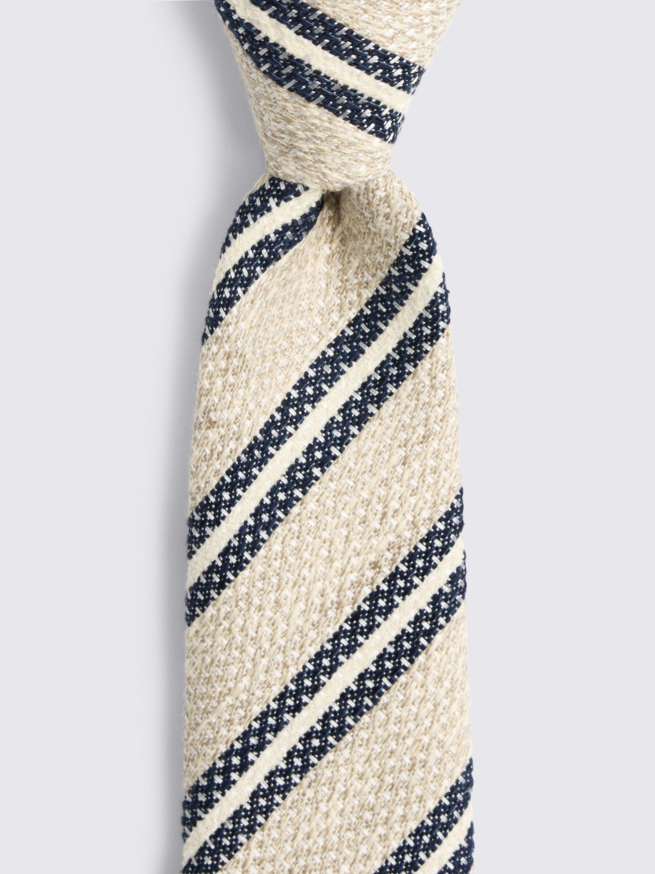Product image 2 of 2, which shows Moss Linen with Silk Diagonal Stripe Tie, Neutral/Navy