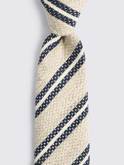 Moss Linen with Silk Diagonal Stripe Tie, Neutral/Navy - view 2, Neutral/Navy