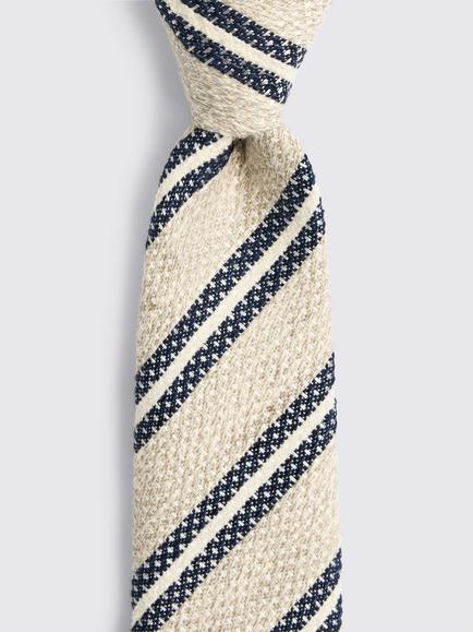 Moss Italian Linen Blend Texture Stripe Tie, Neutral/Navy - view 2, Neutral/Navy