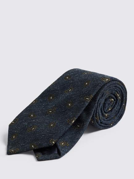Moss Italian Silk Blend Paisley Tie, Navy/Dark Olive, Navy /Dark Olive