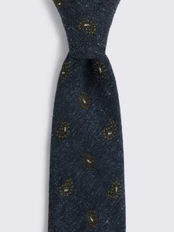 Moss Silk with Cotton Paisley Tie, Navy /Dark Olive - view 2, Navy /Dark Olive