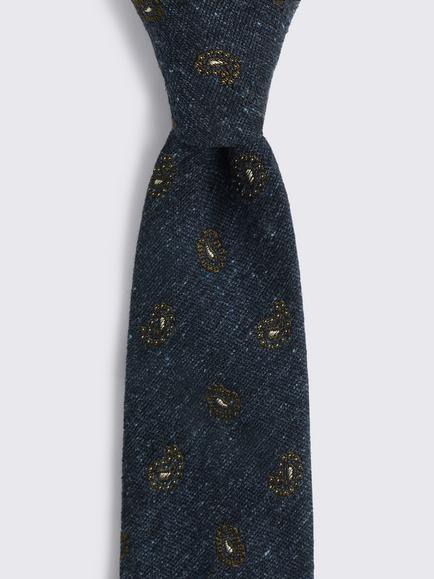 Moss Italian Silk Blend Paisley Tie, Navy/Dark Olive - view 2, Navy /Dark Olive