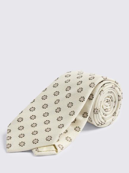 Moss Italian Silk Medallion Tie, Off White/Pink/Khaki, Off-white/Pink/Khaki