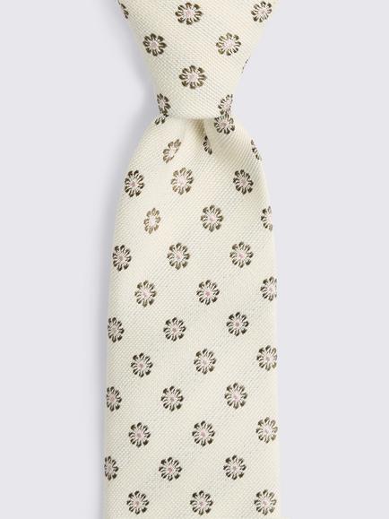 Moss Italian Silk Medallion Tie, Off White/Pink/Khaki - view 2, Off-white/Pink/Khaki