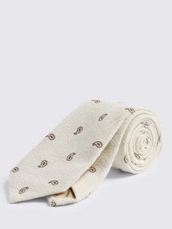 Moss Cotton with Silk Micro Paisley Tie, White, White