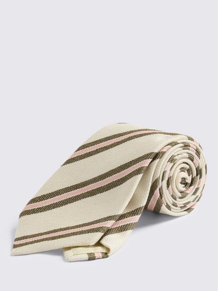 Moss Italian Silk Stripe Tie, Off White/Olive/Pink, Off-white/Olive/Pink