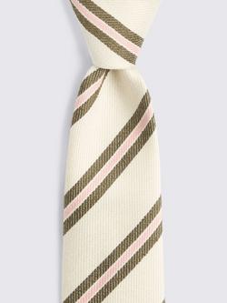 Moss Silk Diagonal Stripe Tie, Off-White/Olive/Pink - view 2, Off-white/Olive/Pink