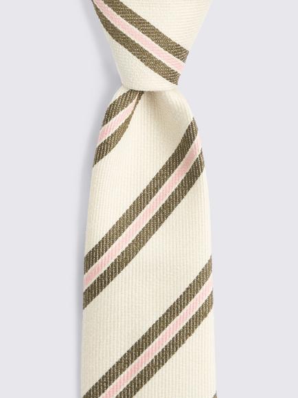 Moss Italian Silk Stripe Tie, Off White/Olive/Pink - view 2, Off-white/Olive/Pink