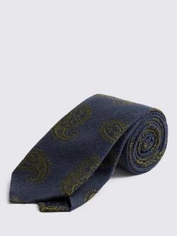 Moss Silk with Cotton Macro Paisley Tie, Navy/Bright Green, Navy/Bright Green