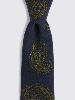 Moss Silk with Cotton Macro Paisley Tie, Navy/Bright Green - view 2, Navy/Bright Green