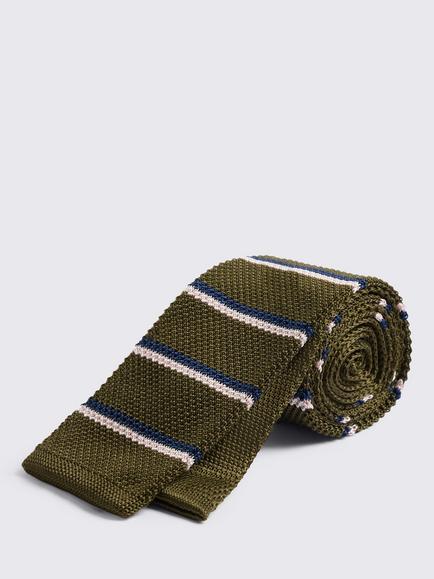 Moss Italian Silk Stripe Knitted Tie, Khaki/Pink, Khaki/Pink