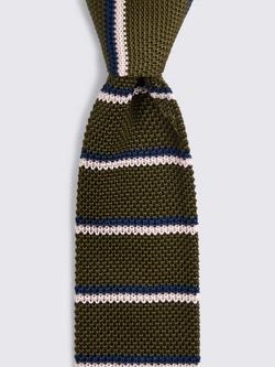 Moss Knitted Stripe Silk Tie, Khaki/Pink - view 2, Khaki/Pink