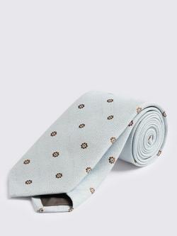 Moss Italian Medallion Cotton Linen Blend Tie, Light Grey/Blue, Light Grey/Blue