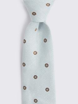 Moss Italian Medallion Cotton Linen Blend Tie, Light Grey/Blue - view 2, Light Grey/Blue