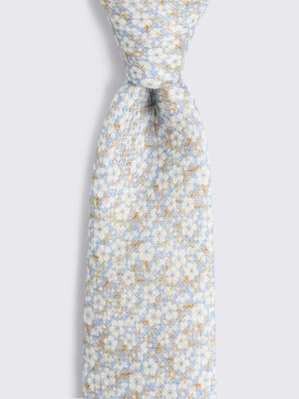 Moss Italian Linen Blend Ditsy Floral Tie - view 2, Light Blue
