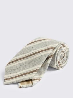 Moss Silk with Cotton Sablé Effect Striped Tie, Grey/Brown, Grey/Brown