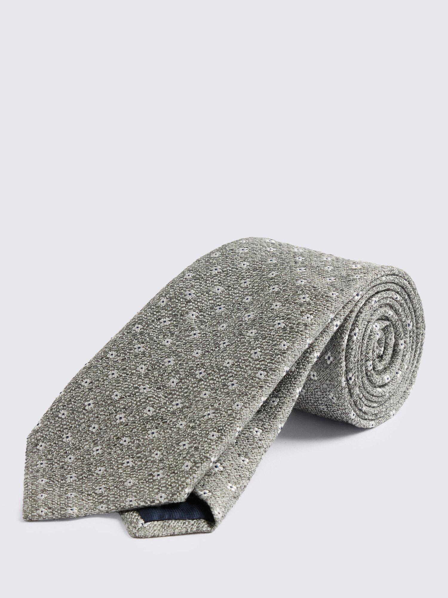 Product image 1 of 2, which shows Moss Silk with Linen Micro Medallion Tie, Grey