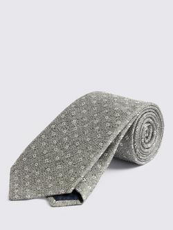 Moss Silk with Linen Micro Medallion Tie, Grey, Grey